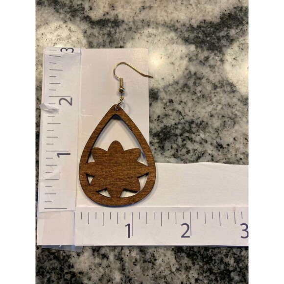 Earrings Dangle Drop Boho Wooden Flower Lightweight Versatile Casual Laser Cut - Picture 5 of 5